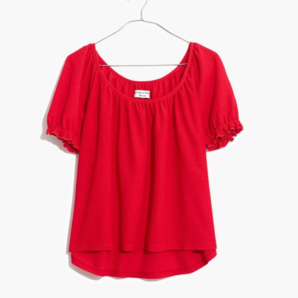 MADEWELL Texture & Thread Red Peasant Top